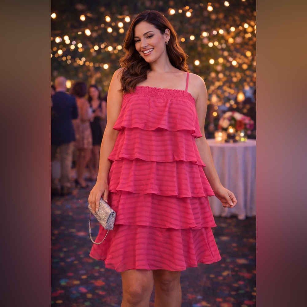 Women’s Hot Pink Tiered Ruffle Mini Dress size Medium NWT #Boutique